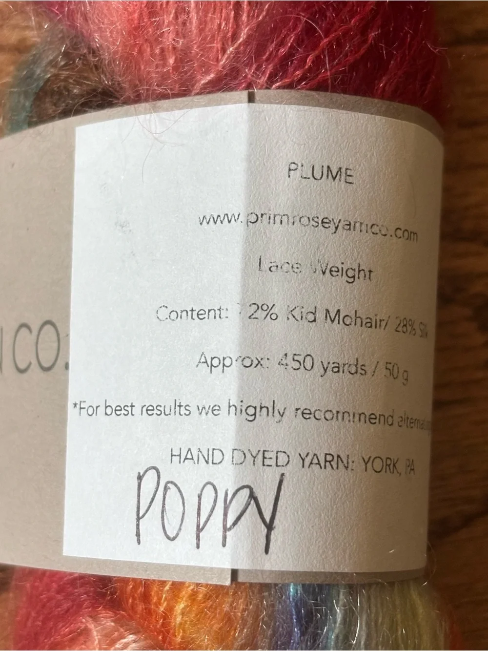 Primrose Yarn Co Plume Mohair Silk Poppy Red Multicolor Lace 50g Indie Dyed NWT